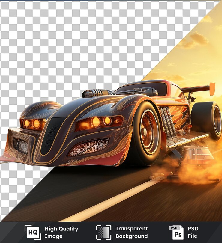 PSD премиум 3d гонщика мультфильма сжигание резины на изображении перетягивания полосы