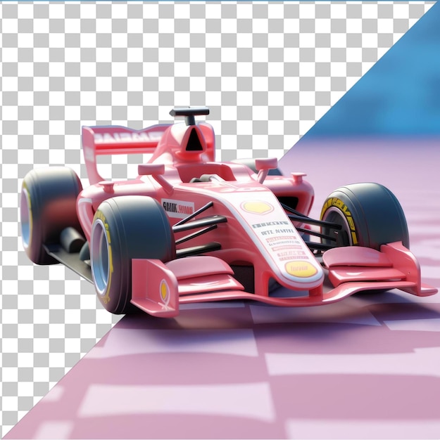 Premi di cartoni animati di piloti di auto da corsa 3d che accelerano su una pista di formula 1