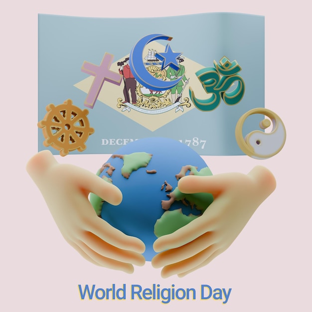 premium 3d renders of world religion day with delaware flags