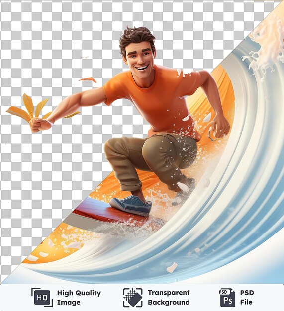 Premium 3d Surfer Kreskówka Jazda Na Falach Na Tropikalnej Plaży Hd Tapeta