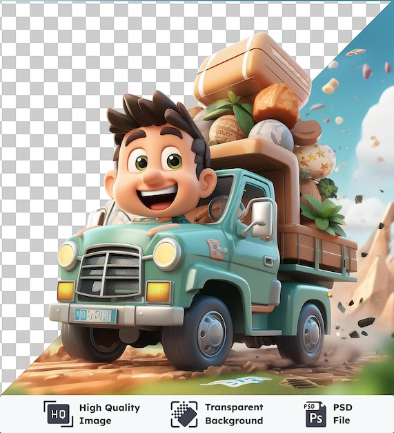 PSD premium di cartoni animati 3d di camionisti che guidano un camion foto 38