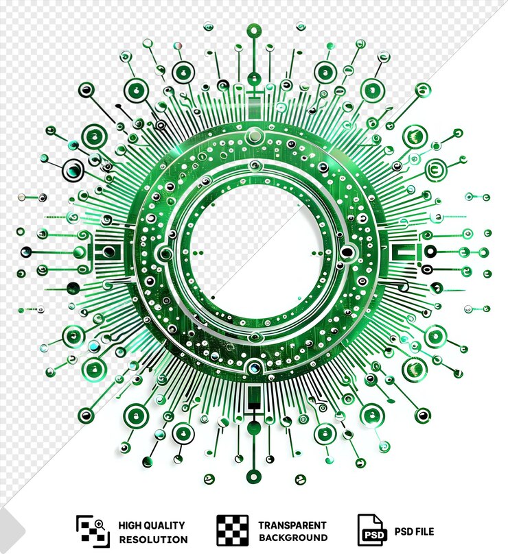 PSD premium of abstract vector circuitry symbol tech green circle on a isolated background