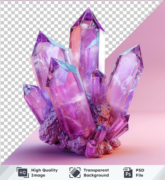 PSD premium of amethyst crystals contras on a pink background