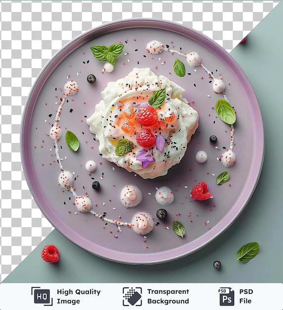 Premium of amezaiku39s dessert plate adorned with fresh green leaves and a vibrant red strawberry served on a white plate