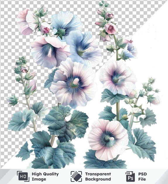 PSD 美しい水彩画 ハリホークの花 クリパートと葉 水彩画 花の要素 水彩花 水彩画 水彩画 ホリホックの花 ホリホ