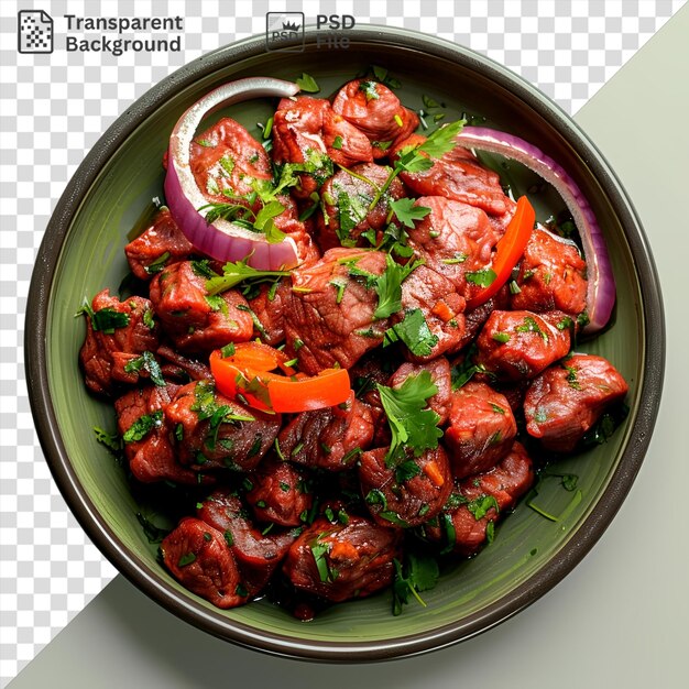 PSD premium of beef tandoori in a green bowl