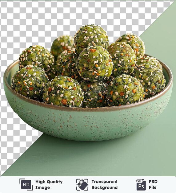 PSD premium bord falafelballen in een schaal op een groene tafel