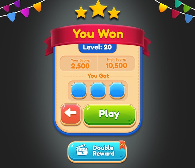 Premium Casual Game Interface Użytkownika Interfejsu Gry Przycisk Causal Game UI popup Okno UI