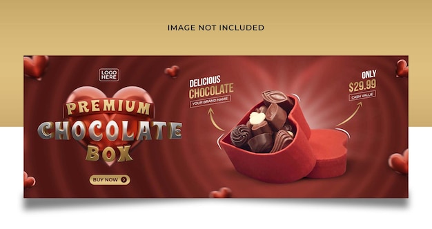 Modello di copertina per banner per social media con scatola di cioccolatini premium