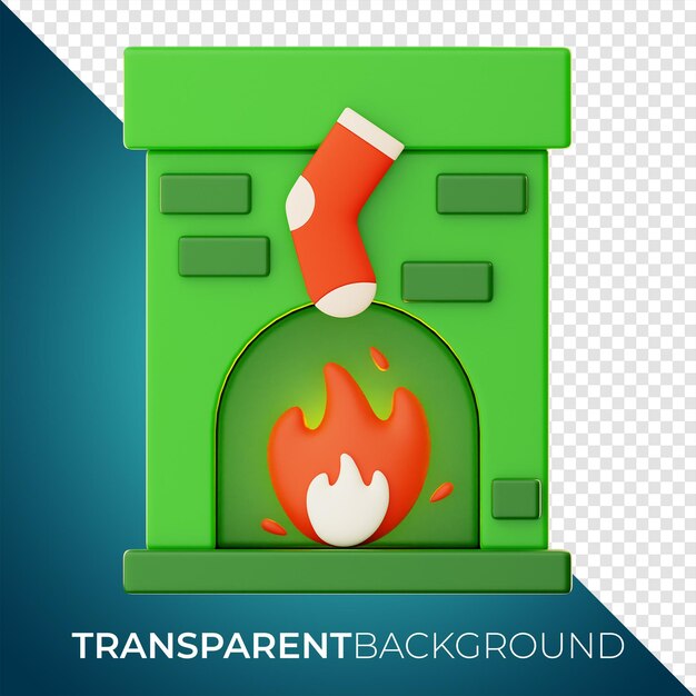 PSD premium christmas fireplace icon 3d rendering on isolated background png