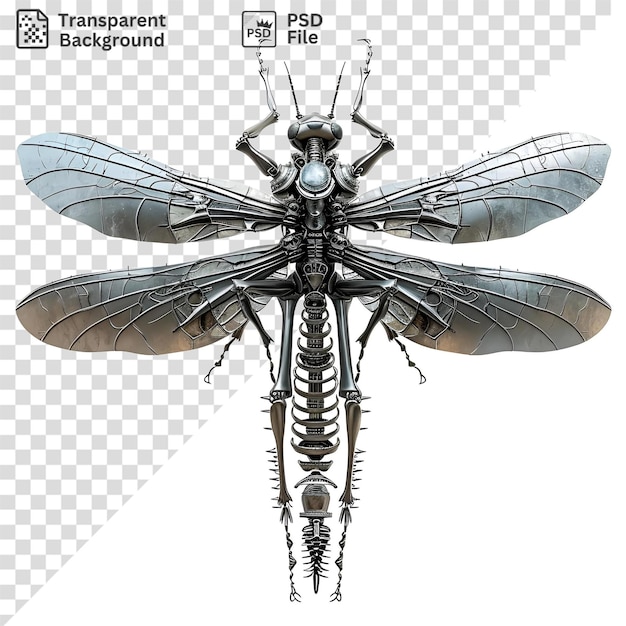 PSD premio di un primo piano di una libellula su uno sfondo isolato con le ali visibili in primo piano