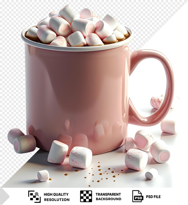 PSD premium of cocoa mug and marshmallows png clipart png psd