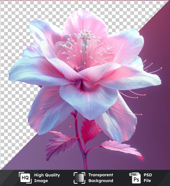 PSD premium columbine bloem png clipart met een roze en witte bloem en een wit bloemblaadje