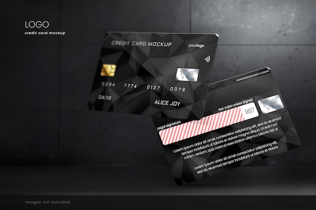 PSD premium credit card mockup on dark concrete background
