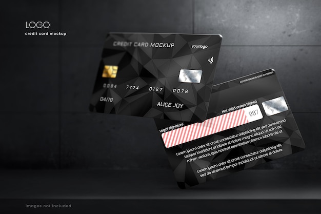 PSD 暗いコンクリートの背景にプレミアムクレジットカードのモックアップ
