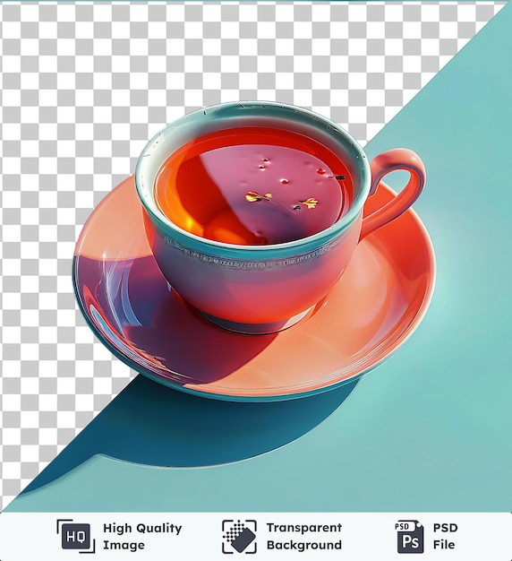 PSD premium of cup of herbal tea on a blue table with a blue shadow