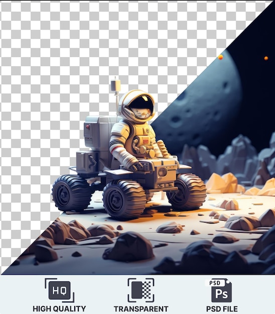 PSD premium of d astronaut cartoon exploring the surface of a distant moon like planet