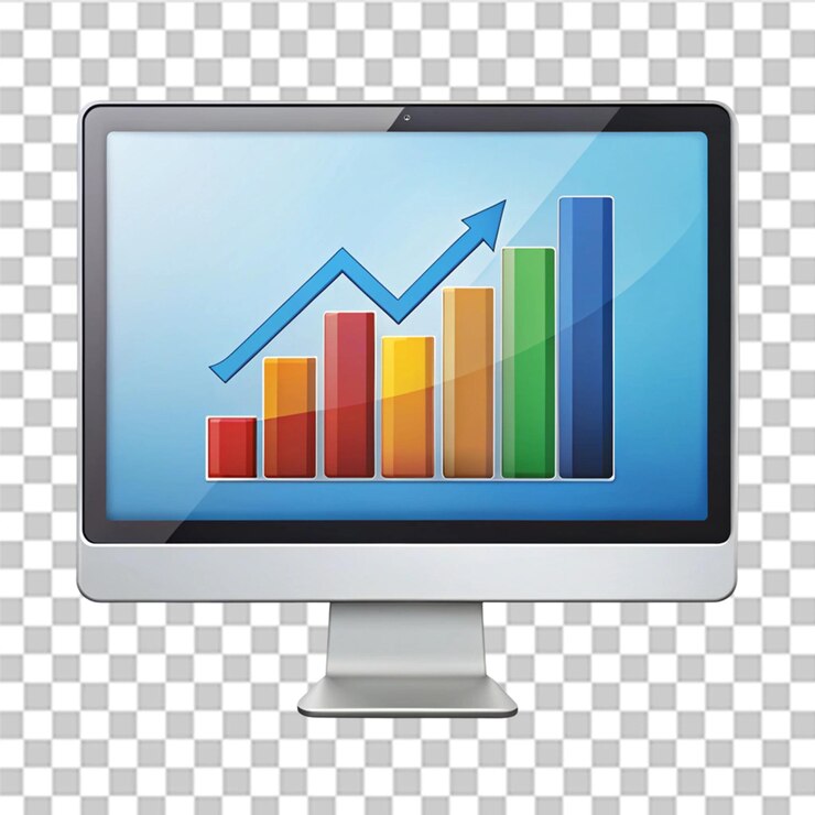 PSD premium digital marketing computer statistic icon isolated on transparent background