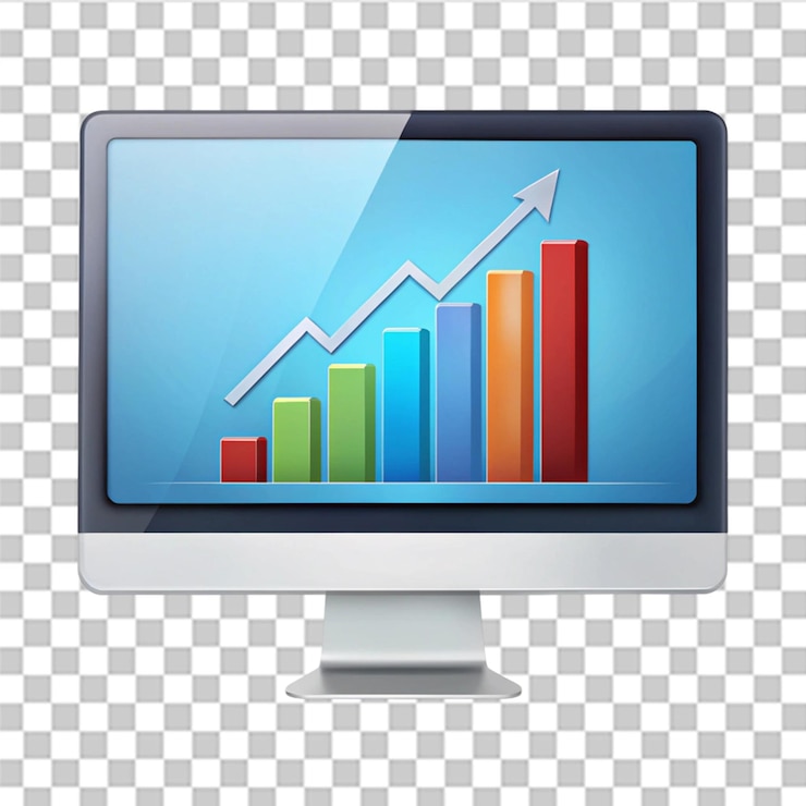 PSD premium digital marketing computer statistic icon isolated on transparent background