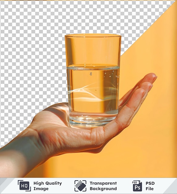 PSD premium drinking water clean water in glass with hand holding it