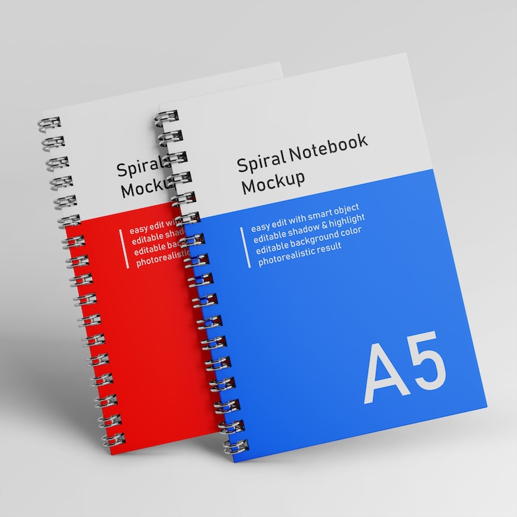 PSD premium dwa biurowe twarda spirala binder notatnik makieta szablony projektu w widoku z przodu