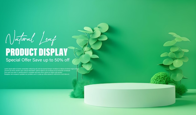 Premium etalage Natuurlijk groen ontwerp voor hoogwaardige displayproducten voor gezondheid en schoonheid