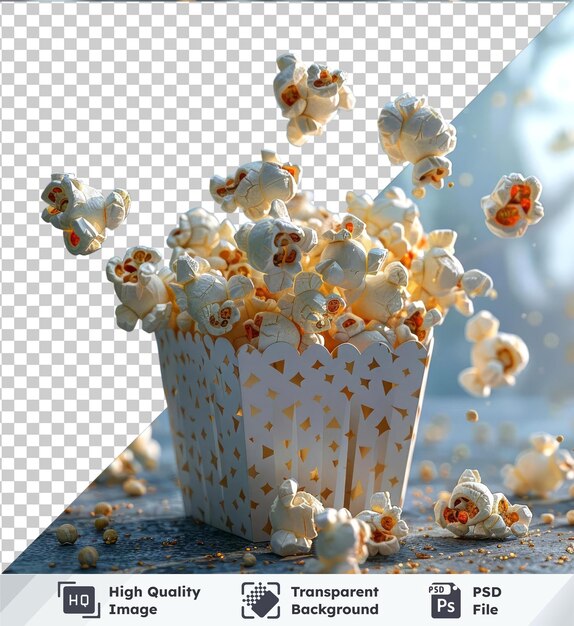 PSD premium of falling popcorn in box mockup on the ground