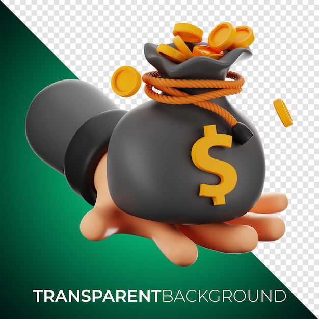 PSD premium finance dollar coin bag handle icon 3d rendering on isolated background png