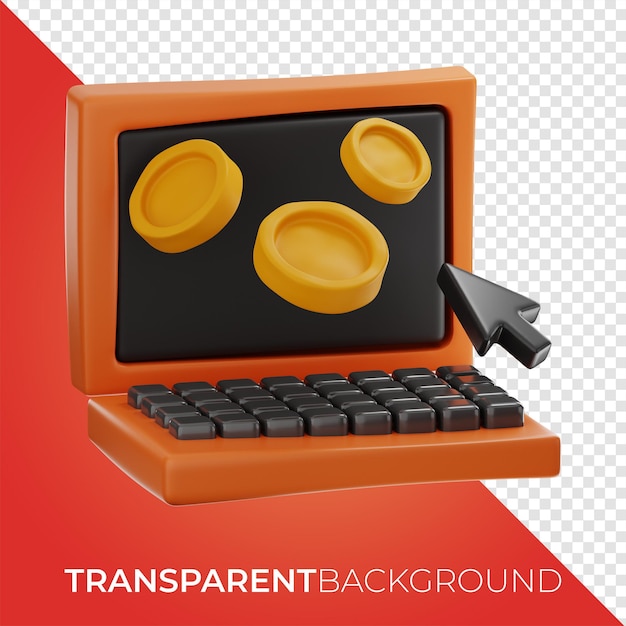 Premium financiën gouden munt e-commerce computerpictogram 3D-rendering op geïsoleerde achtergrond