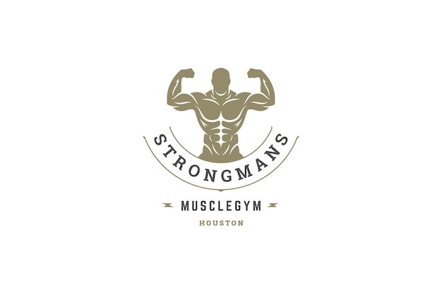 premium fitness club vintage logo design template male muscular bodybuilder place for text