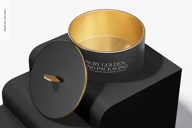 premium flat round packaging mockup, on podium