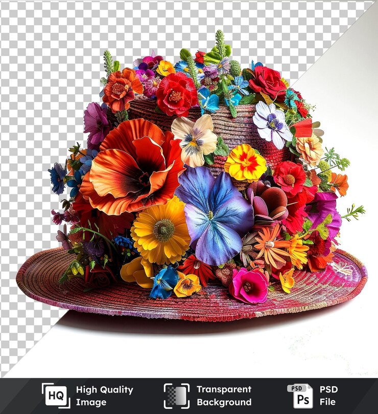 PSD premium floral adorned ladies hat on transparent background