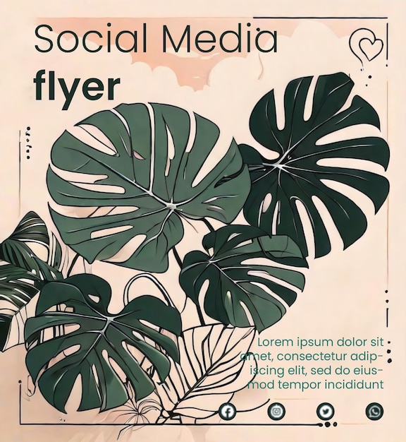 Premium flyer sjabloon met monstera illustratie