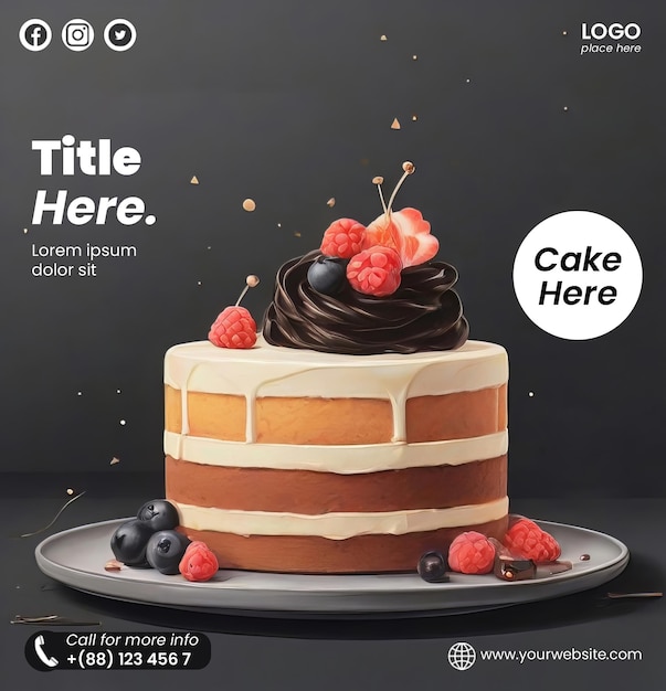 PSD premium flyer template with cake illustration