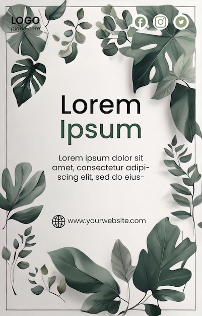 PSD premium flyer template with leaves illustration