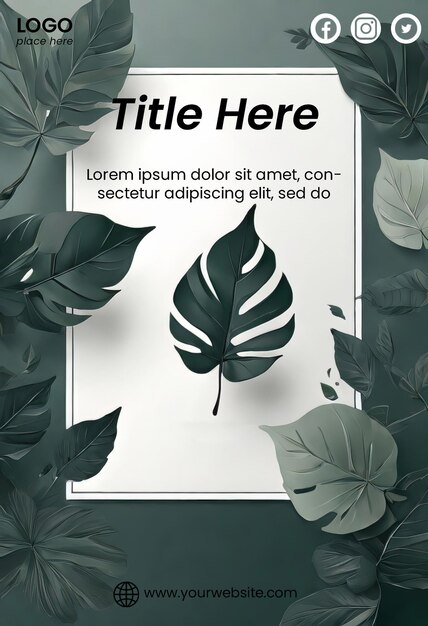 PSD premium flyer template with leaves illustration