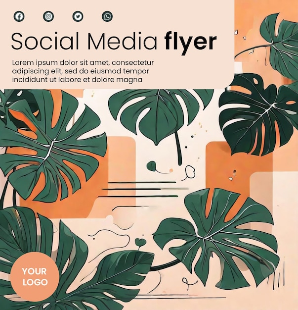 PSD premium flyer template with monstera illustration