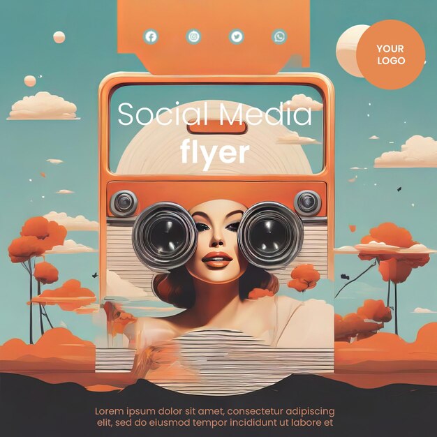 Premium flyer template with retro illustration