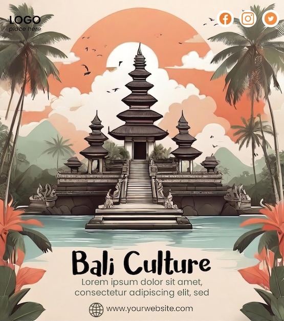 Modello di volantino premium con illustrazione tradizionale di bali