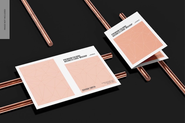 Premium folding business cards mockup, left view