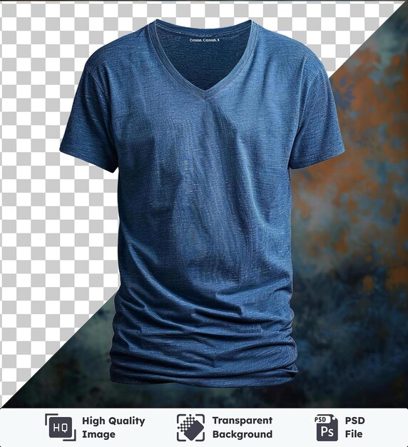 Premium of front view capture a premium t shirt blue cotton material fabric label