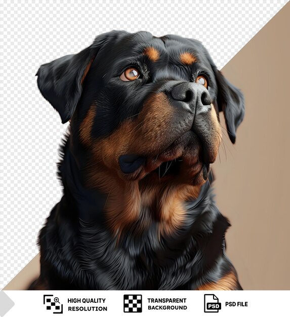 Premium of funny rottweiler dog looking up and judging while laying down and posing in front of white in studio png