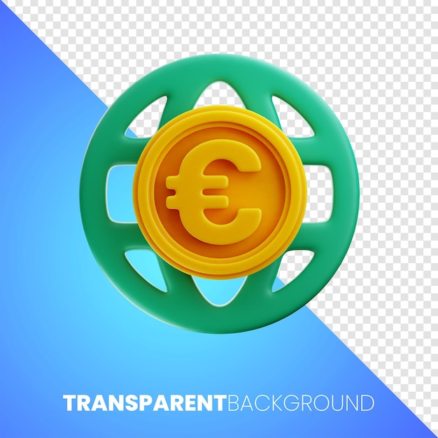 premium global euro finance money icon 3d rendering on transparent background PNG