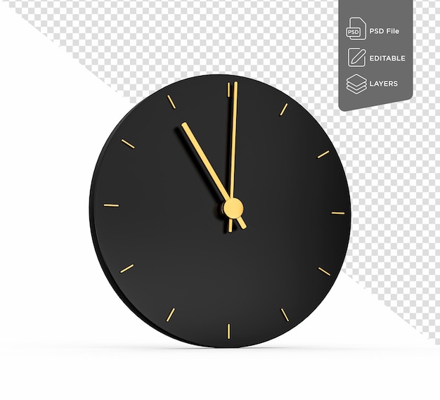 PSD premium gold clock 11 o clock on white background eleven o'clock time 11:00 or 23:00 3d illustration