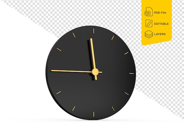 PSD premium gold clock 1145 o clock quarter to twelve eleven forty five o39clock time 3d illustration