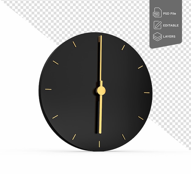 PSD premium gold clock icon 0600 or 1800 o clock on white background six o39clock time 3d illustration