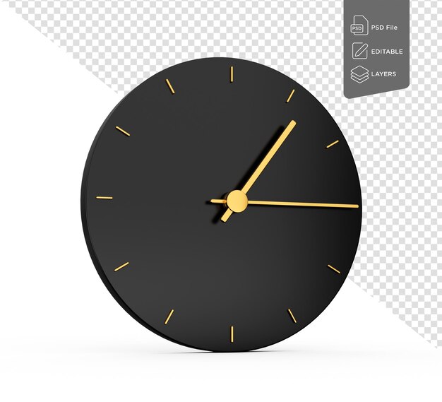 PSD premium gold clock icon 115 o clock quarter past one one fifteen o39clock time 3d illustration