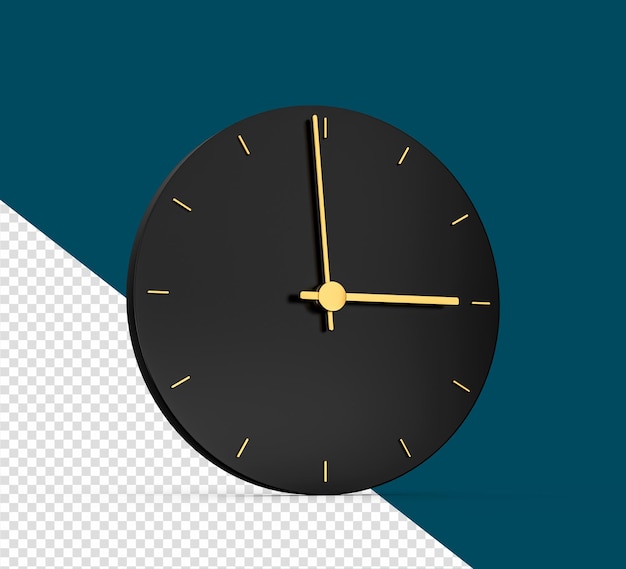 PSD icona premium gold clock isolata 3 o clock su sfondo nero tre o39clock icona del tempo 3d