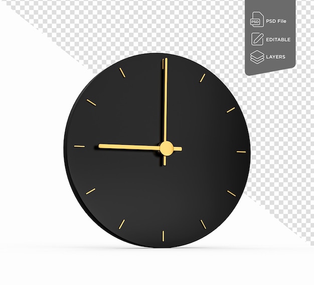 Premium gold clock icon on isolated background 9 o clock time icon 3d illustration