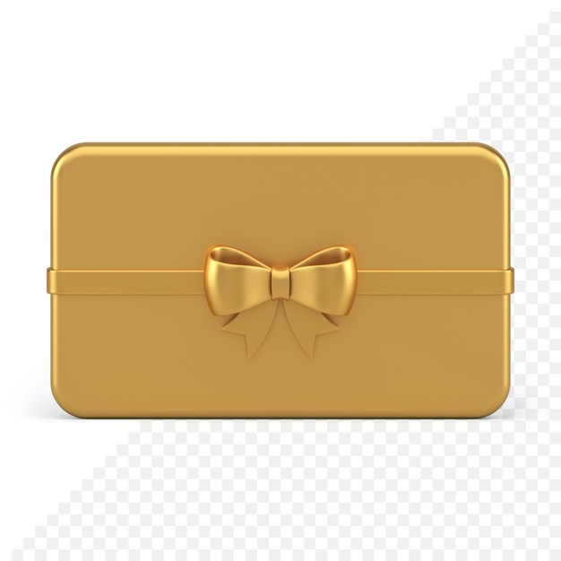 PSD premium golden metallic slim gift card ribbon bow horizontal rectangle pack realistic icon